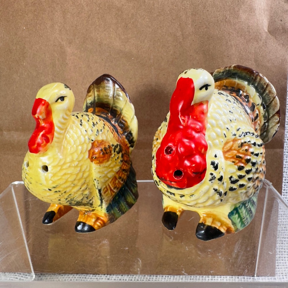 Vintage‎ Turkey Salt Pepper Shakers Pair Thanksgiving Fall Harvest Ceramic Japan
